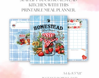 Mahlzeitenplaner | Rustikaler Organizer für Küche & Vorratskammer | Ausdruckbare Rezeptkarten zum Ausdrucken