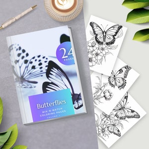 Butterfly Coloring Pages, Adult Coloring Book, 24 pages, PDF, Digital Download