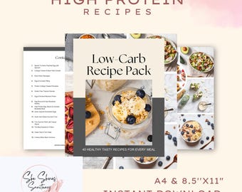 Low Carb Recipe Guide and Meal Plan I Bonus High Protein Snacks I Weight Loss Meals I Healthy Recipe Planner