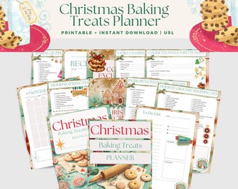 Christmas Baking Planner | Holiday Treat Organizer | Printable Cookie Exchange & Recipe Cards | Xmas Cookie List and Grocery Checklist
