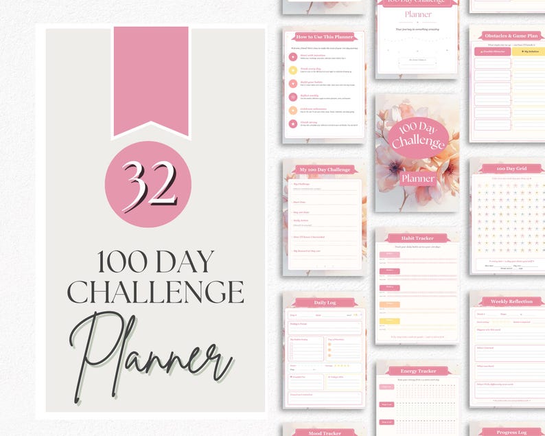 100 Day Challenge Planner Printable PDF | 100 Day Habit Tracker | Goal ...
