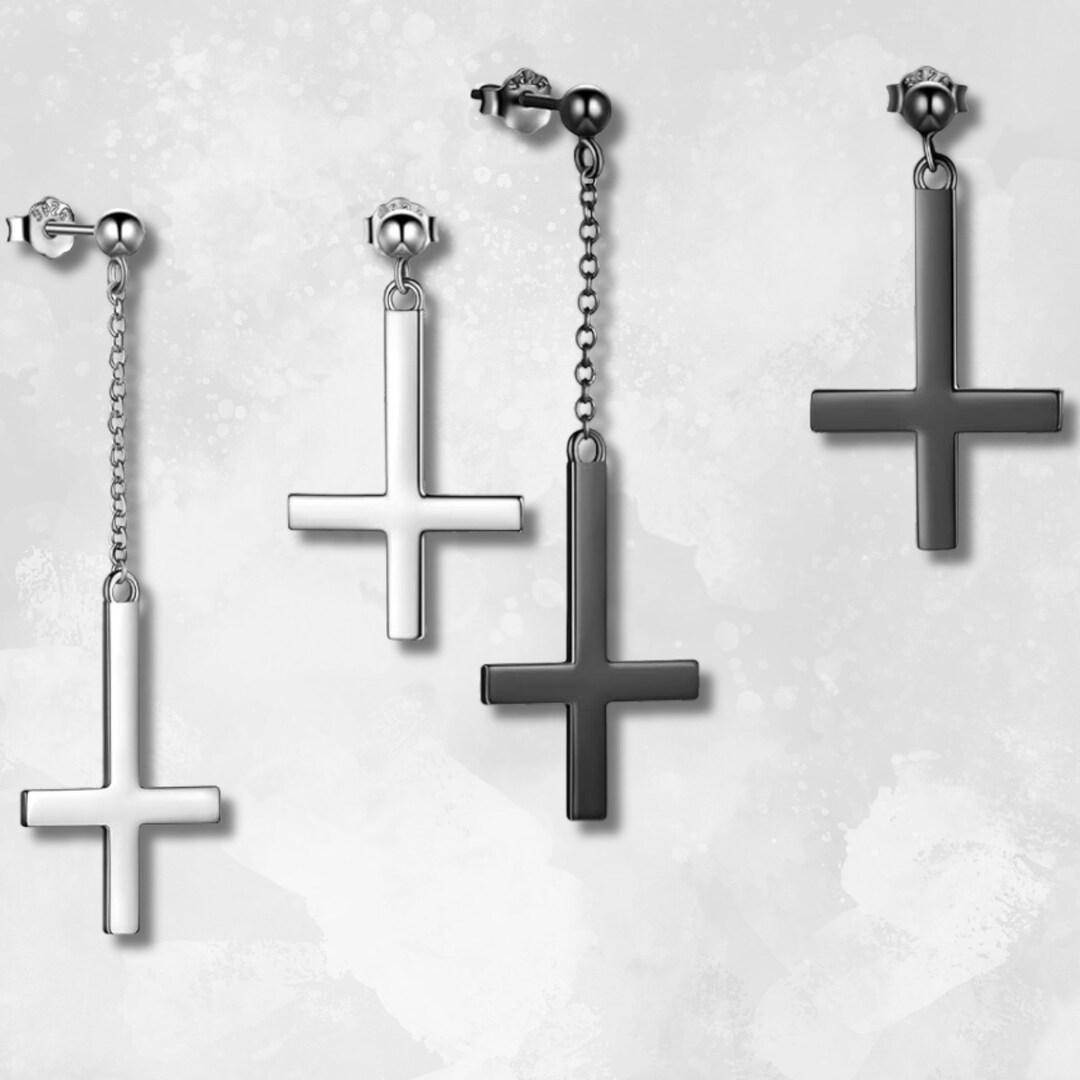 Asymmetrical Upside Down Cross Earrings Inverted Cross Asymmetry