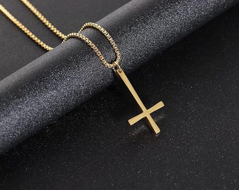 Collier croix inversée | Collier gothique de croix à l’envers | Collier pendentif Saint-Pierre| Chaîne incluse