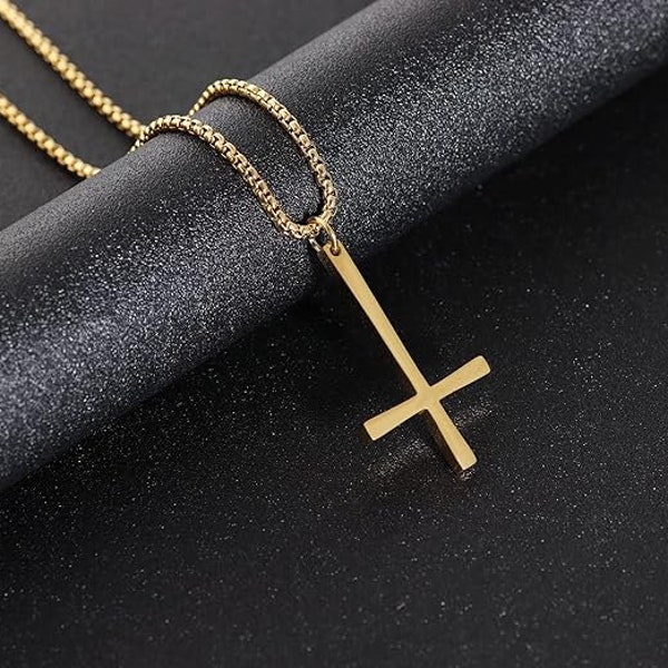 Inverted Cross Necklace | Gothic Upside Down Cross Necklace | St. Peter Pendant Necklace| Chain Included