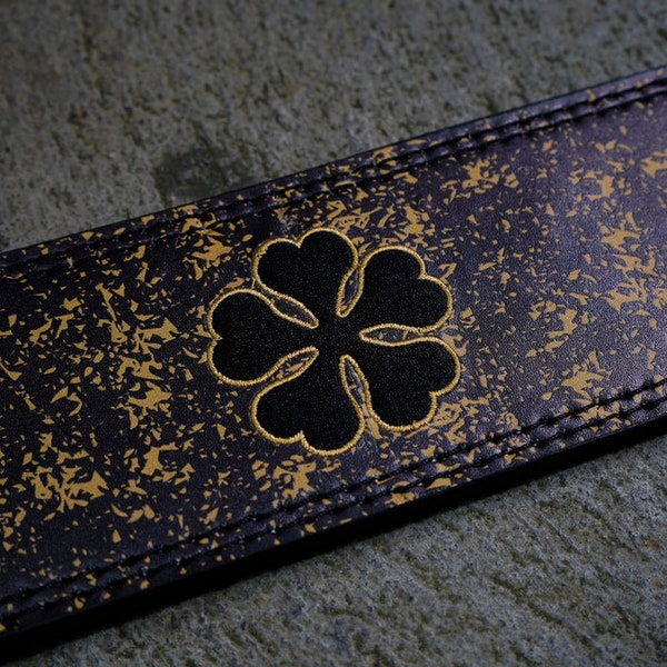 Clover Embroidered Power Weightlifting Nubuck Leather Lever Belt 4" Wide Heavy Duty 10mm Thick | Squats Belt| Deadlifting Belt | Anime Belt