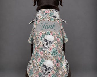 Botaniskull Custom Large Dog PJs, Personalized Gothic Skull Botanical Pet Sleepwear