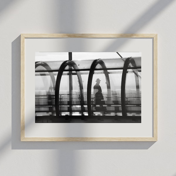 Iconic Black and White Picture of a Man with a Hat Walking in Centre Pompidou (Paris), Henri Cartier-Bresson style | Digital Print Download