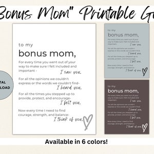 Bonus Mom/Mum Printable Gift | Christmas/Birthday/Mothers Day Gift for Stepmom | Stepmother Appreciation Print | Stepmom Printable