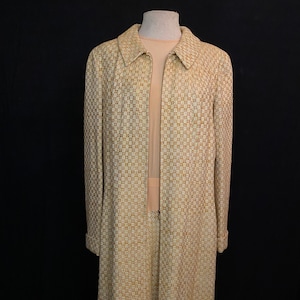 Vintage CHANEL Two Piece Tweed Dress & Coat l Beige Checkered l Peach/Pink top
