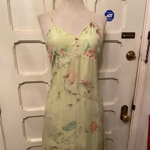 1980&#39;s Green Floral Dress l Summer Dress l Midi l Flowers l Pale Green Sea-foam Green l Spaghetti Strap