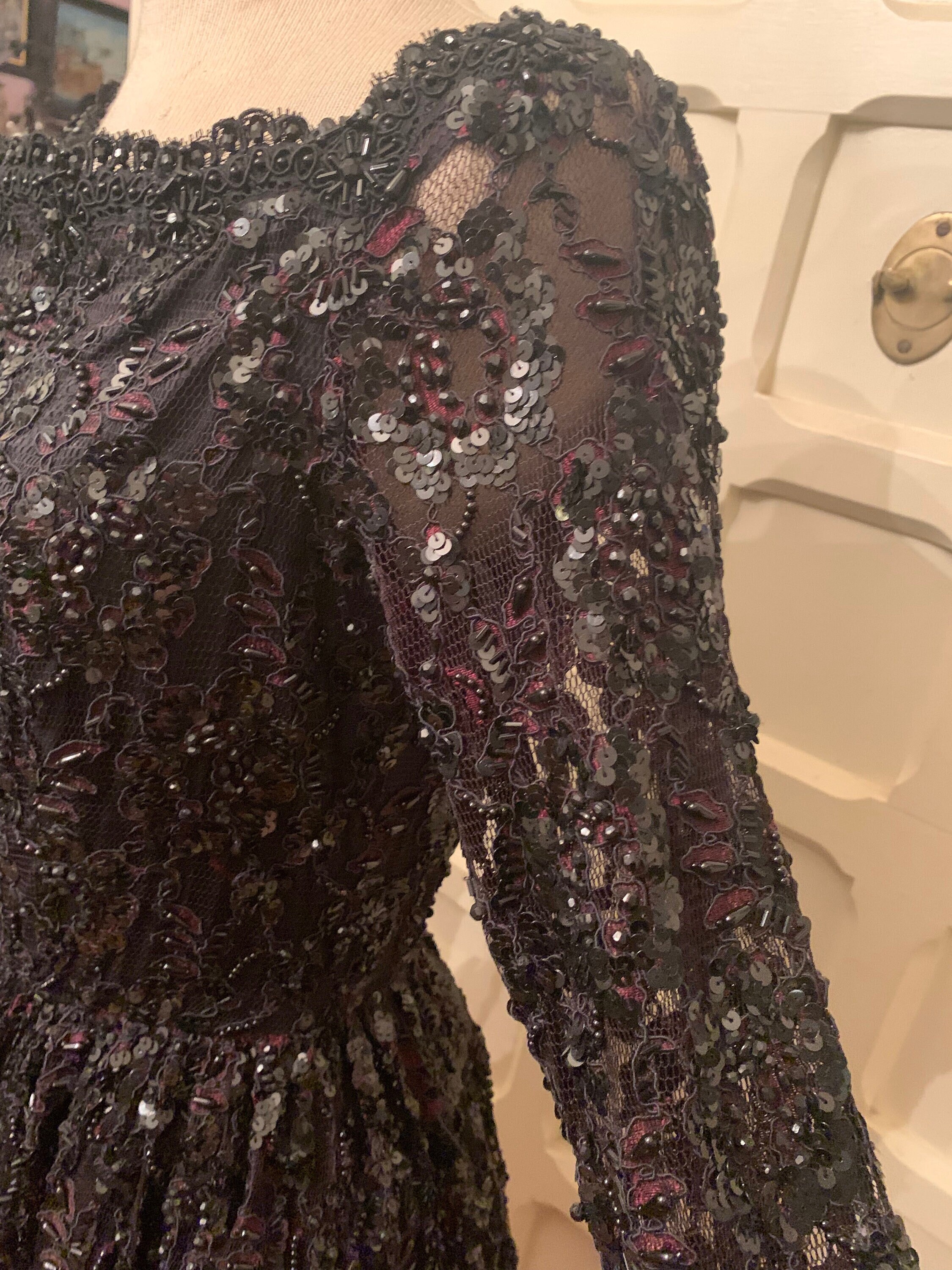 VINTAGE Bill Blass Black Sequin Dress With Pink Detailing - Etsy VINTAGE Bill Blass Black Sequin Dress With Pink Detailing - Etsy