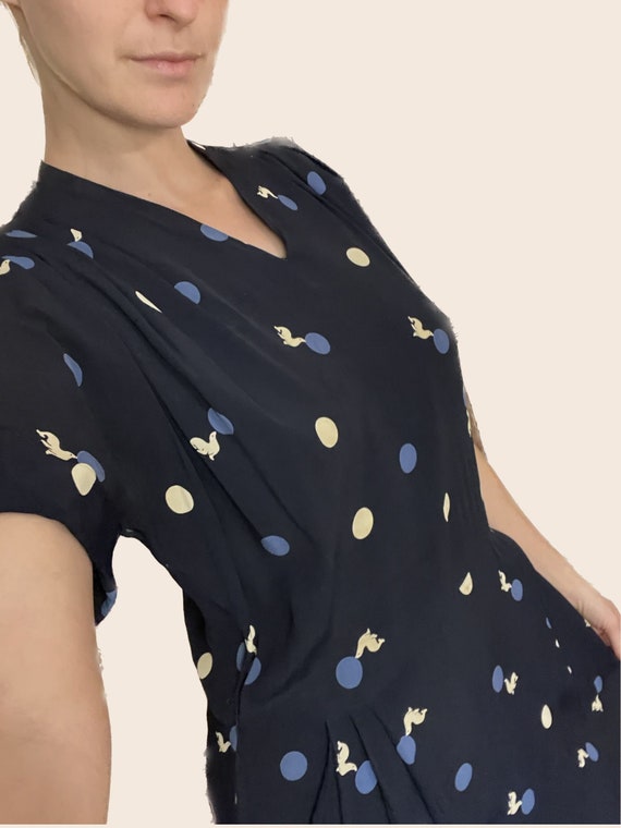 1940's Rayon Dress| Navy Blue | Playful Seals - image 4