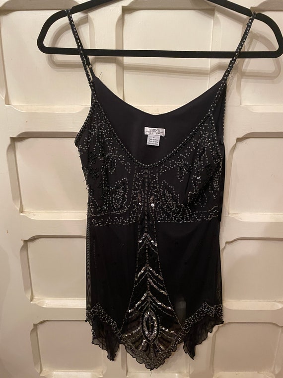 Beaded Spaghetti Strap Top early 2000's Gem
