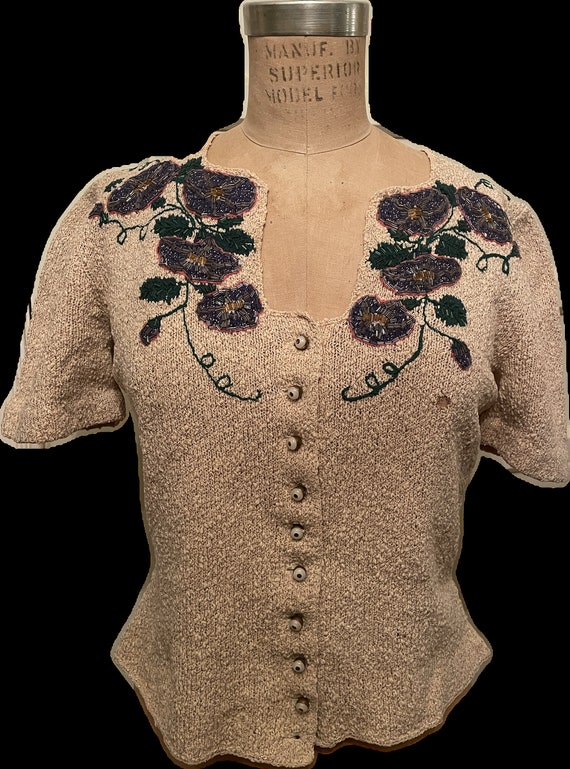 1940's short sleeve Hand-knitted wool cardigan
