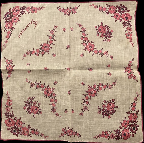 1940's Handkerchief "Frances" | Pink Flowers - image 2