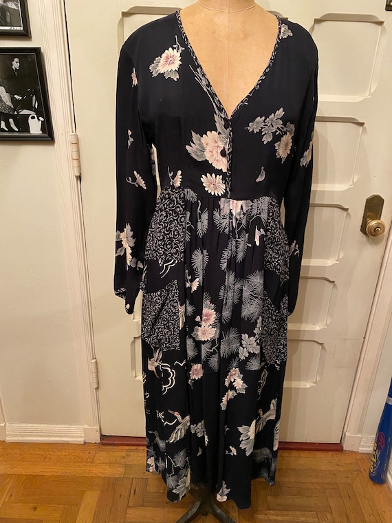 1980’s Rayon Patchwork dress w/ pockets , Covered… - image 1