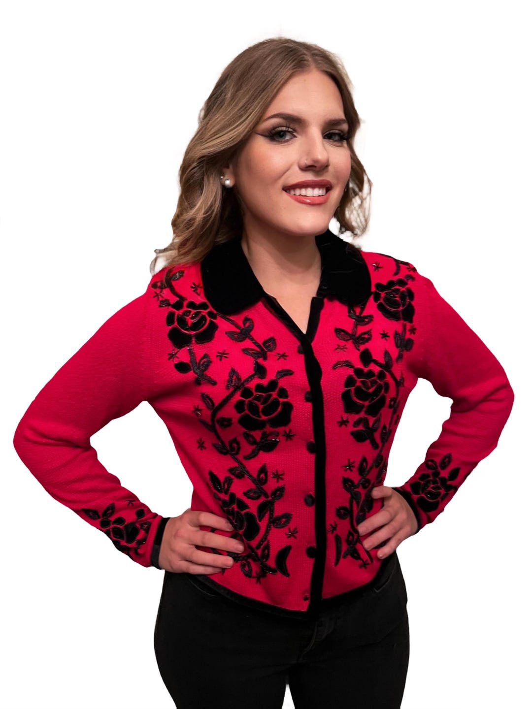 BIBULU - Retro Red Embroidered Sweater