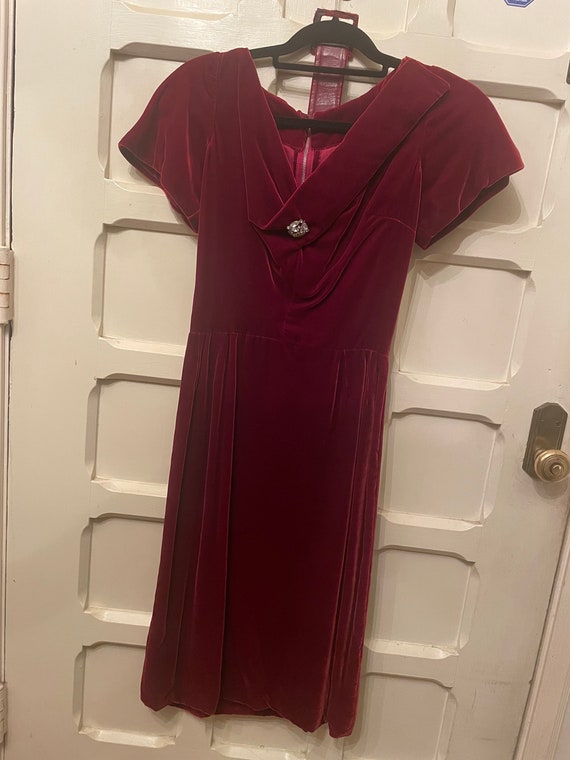 Vintage 1940s Ruby Red Velvet Dress