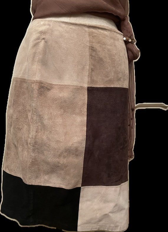 Alfani Vintage 100% Leather Patchwork Skirt, Size 