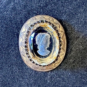 Vintage crystal cameo brooch - Ornate Victorian Style Pin
