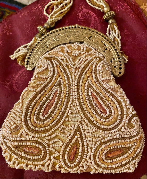 VINTAGE 1980’s handmade indian beaded evening bag - image 1