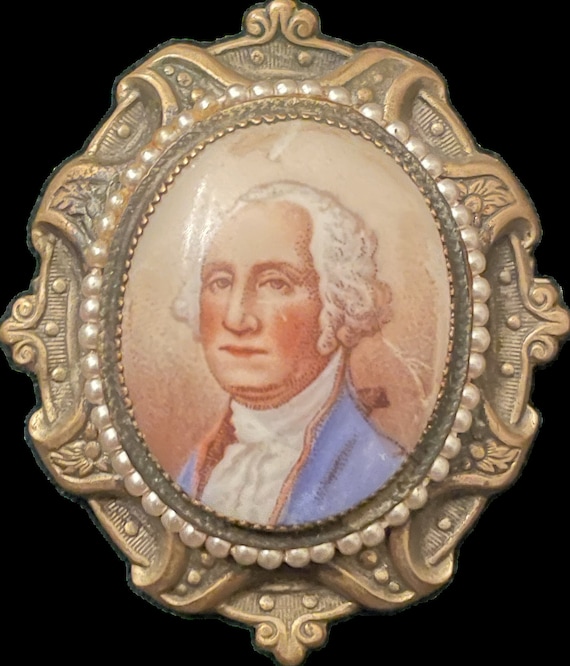 Rare George Washington Hand Painted Brass Brooch - image 1