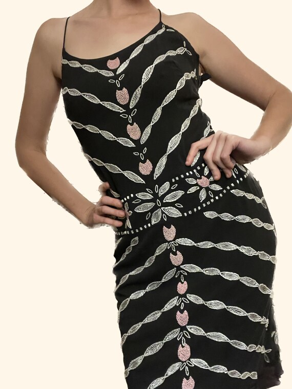 Elegant Silk Beaded Dress by Nicole Miller - image 3