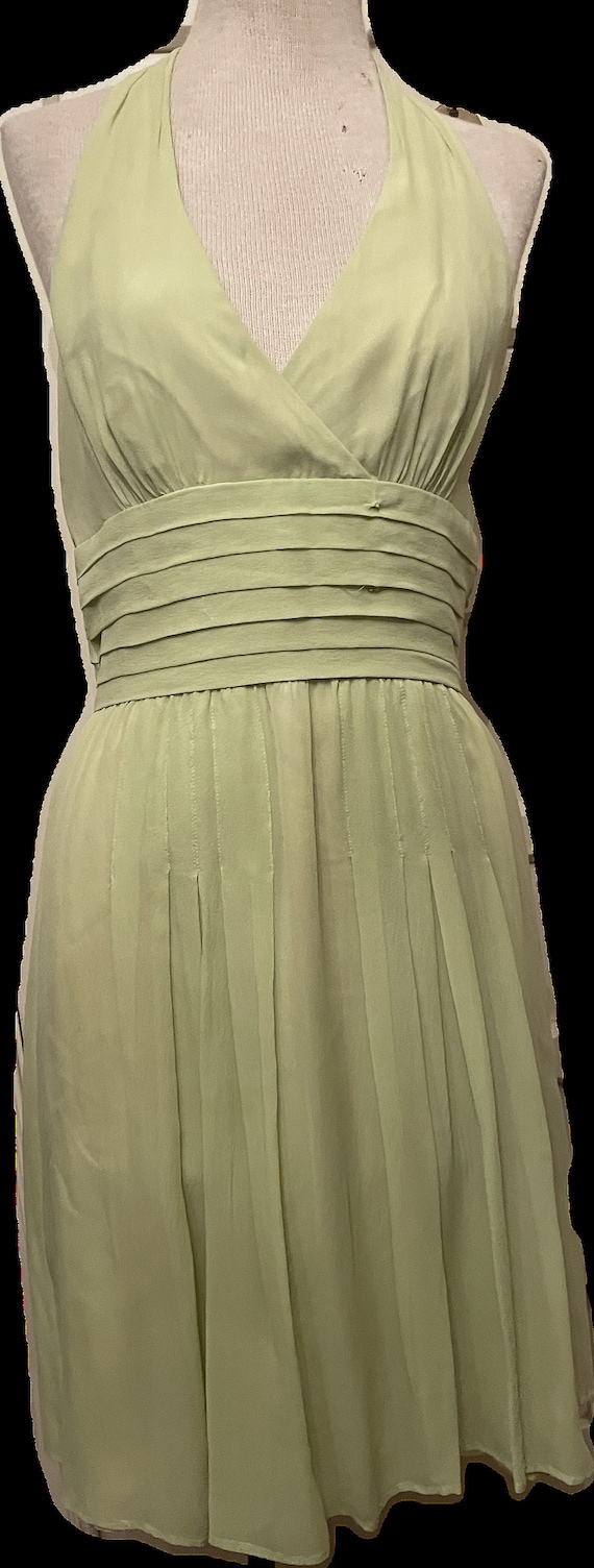 100% Silk Lime Green Halter Dress