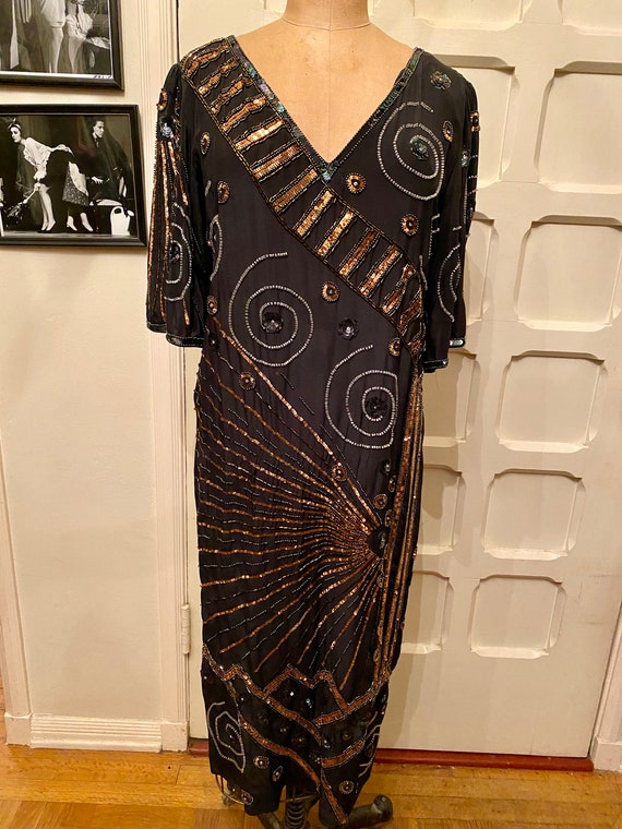 1980s Black Silk Dress W/ Hand Beaded & Sequined , Made in Hong Kong - Etsy