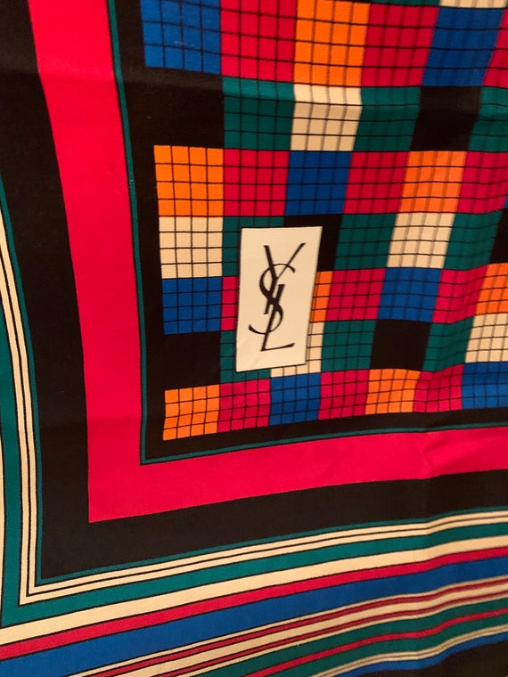 YSL Yves Saint Laurent Silk Scarf Geometric Multi… - image 6