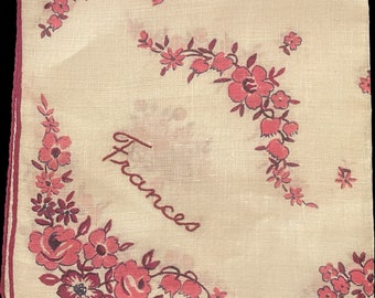 1940's Handkerchief "Frances" | Pink Flowers