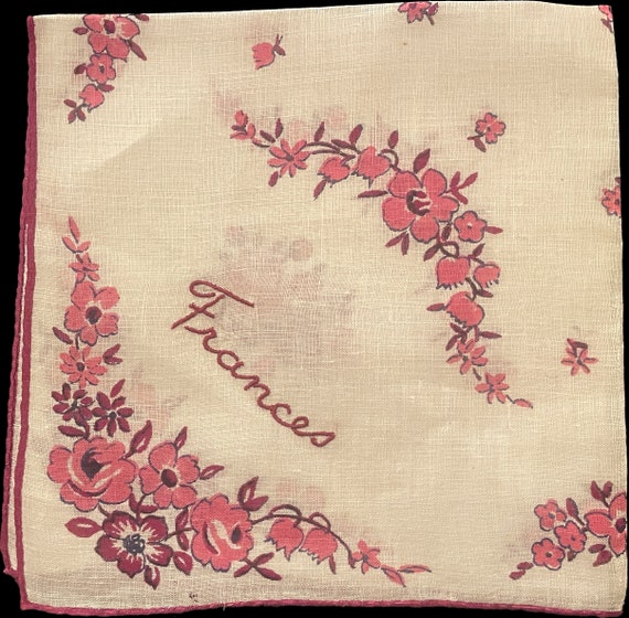 1940's Handkerchief "Frances" | Pink Flowers - image 1