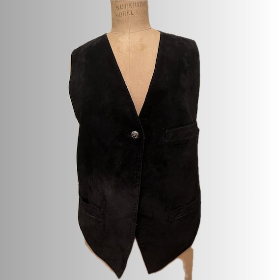 Vintage Cowgirl 100% Silky Pig Suede Vest in Black