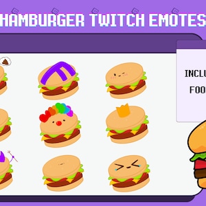 Twitch Emote Cute Burger Pack Emotes 9 Emotes Ready to use! Hamburger Sub Emoji Streamers Food Emoticons