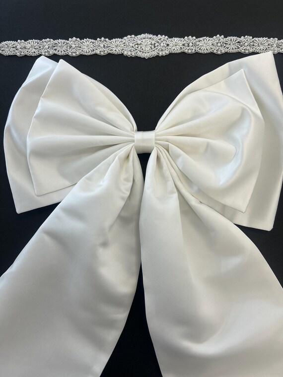 Wedding Dress Bow Sash Big Bow Belt Detachable Bridal Bow, White