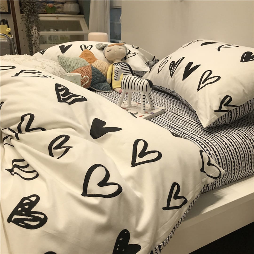 100 Cotton White Duvet Cover Twin Full Queen King With Heart Etsy