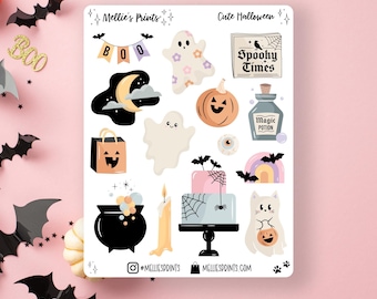 Adorables pegatinas de Halloween para agendas, álbumes de recortes, bullet journal, espeluznantes, tiernas, fantasmas, murciélagos, gatos, pociones, ¡Bu!, kawaii, divertidas
