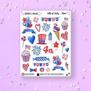 4th of July - Mini | Planner Stickers, Scrapbook Stickers, Bullet Journal Stickers, Independence Day, 4th of July, America, No Kings