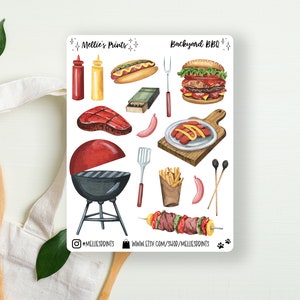 Backyard BBQ | Planner Stickers, Scrapbook Stickers, Bullet Journal Stickers, BBQ Stickers, Watercolor Stickers, Summer Cookout, Cooking