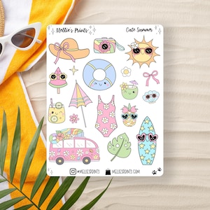 Cute Summer | Planner Stickers, Scrapbook Stickers, Bullet Journal Sticker, Surf, Girly Summer, Summer Fun, Waterpark, Beach, Tailgate Party