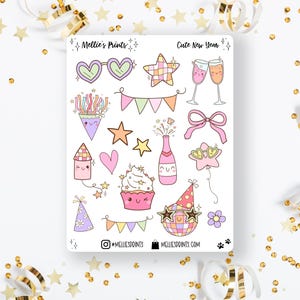 Cute New Year | Planner Stickers, Scrapbook Stickers, Bullet Journal, New Year&#39;s Eve, New Year, Cute Celebration, Girly Tok, Resolution