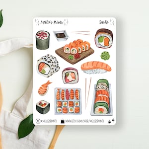 Sushi | Planner Stickers, Scrapbook Stickers, Bullet Journal Stickers, Japanese, Asian Food, Tuna, Salmon, Nigiri, Tempura, Wasabi, Sashimi