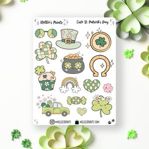 Cute St. Patrick&#39;s Day | Planner Stickers, Scrapbook Stickers, Bullet Journal, St Patricks, Watercolor, Luck of the Irish, Gold, Clover