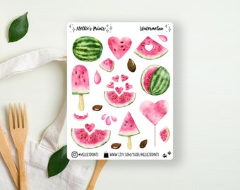 Watermelon | Planner Stickers, Scrapbook Stickers, Bullet Journal Stickers, Watermelon, Watercolor Stickers, Melon, Soju, Heart, Seeds, Pop