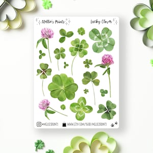 Lucky Clover | Planner Stickers, Scrapbook Stickers, Bullet Journal Stickers, St. Patrick&#39;s Day, St. Patrick&#39;s Day Stickers, Clover, Holiday