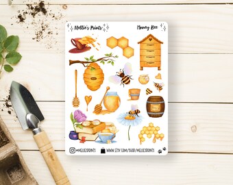 Honey Bee | Planner Stickers, Scrapbook Stickers, Bullet Journal Stickers, Bee Stickers, Watercolor, Save the Bees, Queen Bee, Conservation