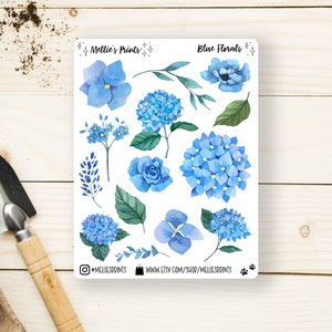 Blue Florals | Planner Stickers, Scrapbook Stickers, Bullet Journal Stickers, Floral Stickers, Watercolor Stickers, Hydrangeas, Wedding