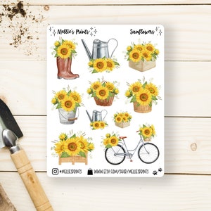 Sunflowers | Planner Stickers, Scrapbook Stickers, Bullet Journal Stickers, Sunflower Florals, Watercolor, Bouquet, Spring, Celebrate, Vase
