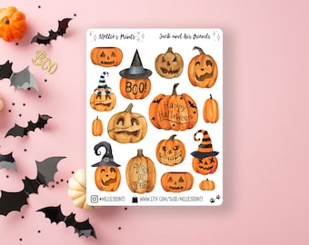 Jack and His Friends | Planner Sticker, Scrapbook Stickers, Bullet Journal Stickers, Halloween, Halloween Decor, Jack o Lantern, Pumpkins