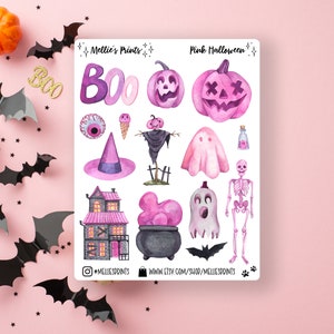 Pink Halloween | Planner Stickers, Scrapbook Stickers, Bullet Journal Stickers, Halloween, Boo, Pink, Girly Halloween, Cauldron, Witch, Bats